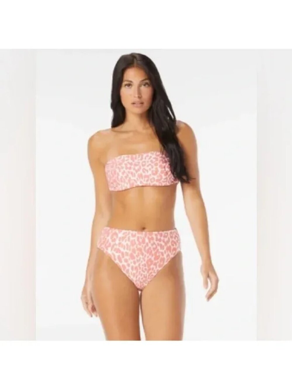 🆕CARMEN MARC VALVO Reversible Bandeau Bikini Swimsuit Melon Cheetah Small